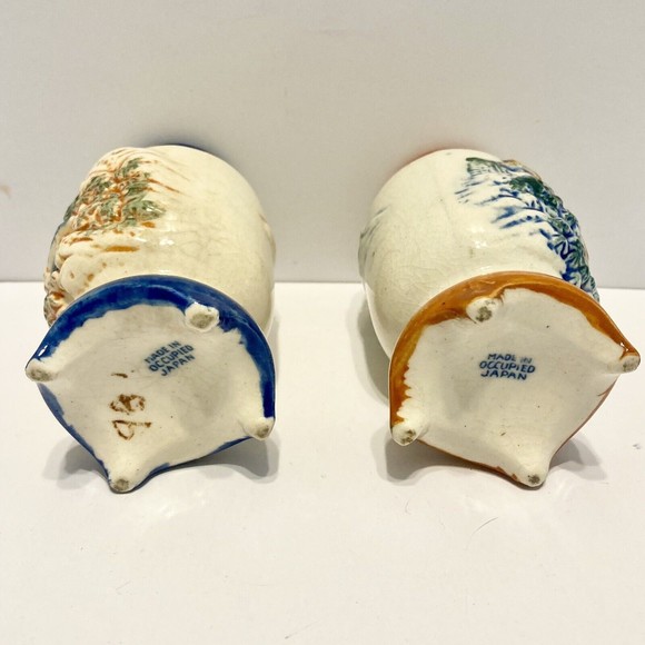 OCCUPIED JAPAN Vintage Blue Brown 3D Mini Vases Pergola Willow 3 x 3.5 inches - Picture 8 of 13